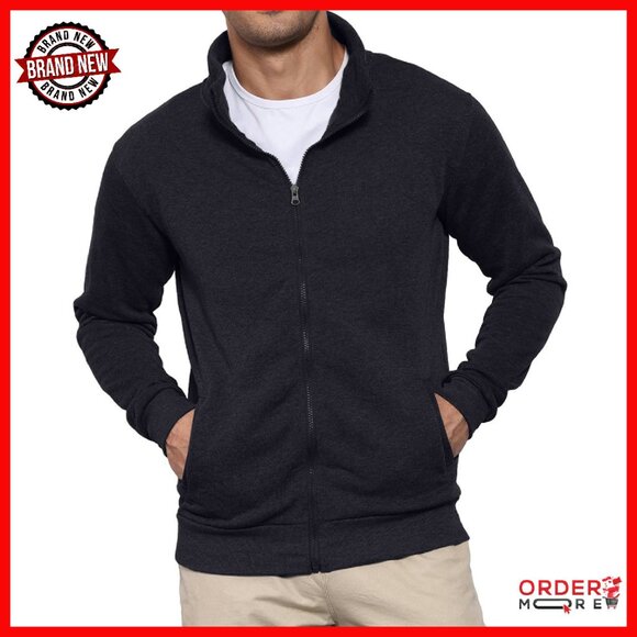 Men's Lightweight Cotton Full Zip Sweatshirt Slim Fit Long Sleeve